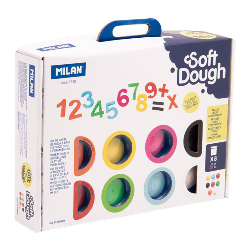 Mala 8 frascos 59g. plasticina soft dough com ferramentas "números" milan
