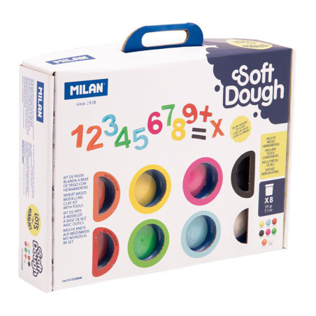 Mala 8 frascos 59g. plasticina soft dough com ferramentas "números" milan