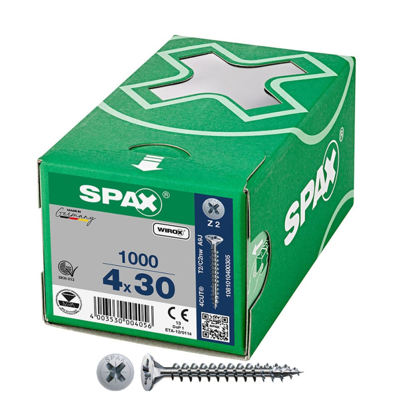 Caixa 1000 unidades. parafuso de cabeça plana universal wirox 4x30mm z2
