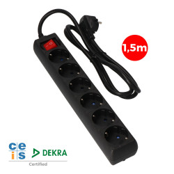 Extensão com 6 tomadas 2p+t, 16a 250v~ 1,5 m de cabo h05vv-f 3g 1,5mm, com interruptor, preto