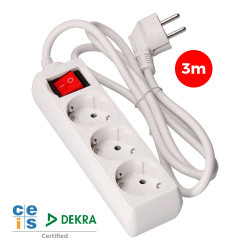Extensão com 3 tomadas 2p+e, 16a 250v~ com interruptor luminoso, cabo 3 m h05vv-f 3g1,5mm branco