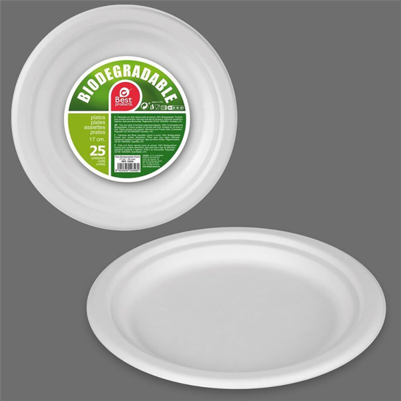 Prato de sobremesa biodegradável ø17 cm, 25 unidades