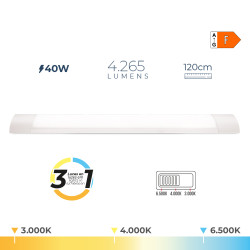 Armadura led 40 w temperatura de luz variável 6500 k / 4000 k / 3000 k, 3cct, 4265 lm, 120x2,6x7,4cm