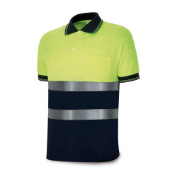 Polo amarelo fluorescente / azul marinho, manga curta alta visibilidade, xl