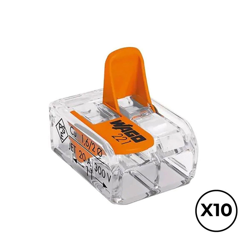 Conector rápido com alavanca 2 condutores, ø máximo 4 mm, 450 v, 32 a transparente 13,2 x 18,6 x 8,4 mm. contém 10 unidades