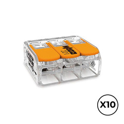 Conector rápido com alavanca 3 condutores, ø máximo 6 mm, 450 v, 41 a transparente 22,9 x 21,1 x 10,1 mm. contém 10 unidades