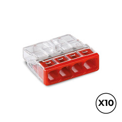 Conector rápido 4 condutores rígidos, ø máximo 2,5 mm, transparente / vermelha. contém 10 unidades