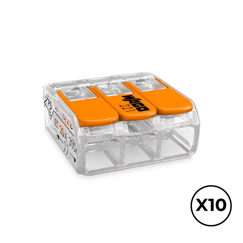 Conector rápido com alavanca 3 condutores, ø máximo 4 mm, 450 v, 32 a transparente 18,8 x 18,6 x 8,4 mm. contém 10 unidades