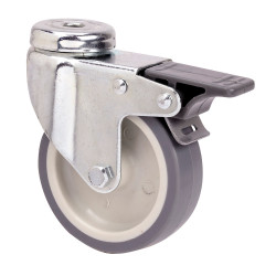 Roda giratória em borracha com furo, eixo liso e travão, cor cinza, carga máxima. 60 kg, ø 8 cm