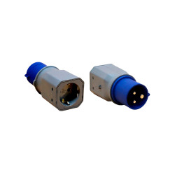 Adaptador cetac macho para schuko fêmea, 2p+t, 250 v 16 a, azul e cinza