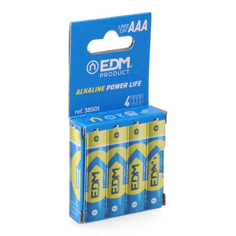 PILHA ALCALINA LONG LIFE AAA - LR03 1,5V (BLÍSTER 4 unid.) Ø10,5X44,5mm EDM