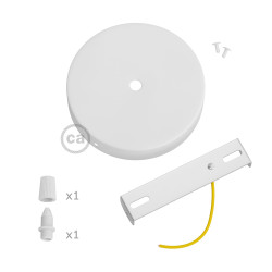 Suporte para lâmpada pendente de metal ø120 x 25 mm, orifício central 10 mm, com prensa cabos plástico, branco fosco