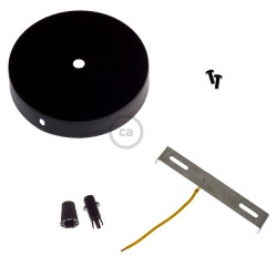 Suporte para lâmpada pendente de metal ø120 x 25 mm, orifício central 10 mm, com prensa cabos de plástico, preto fosco
