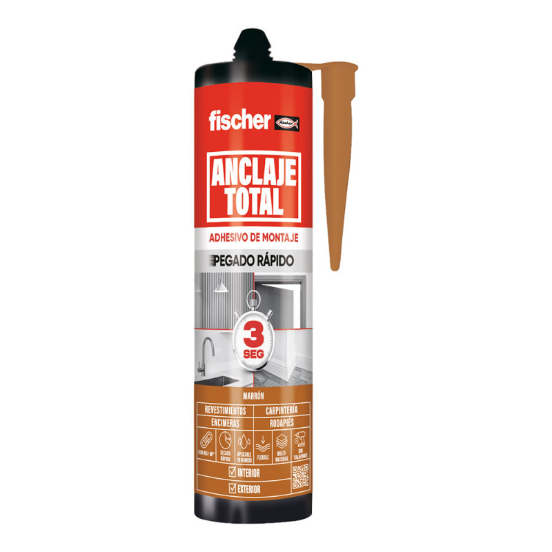 Fixação total, adesivo rápido 3 segundos, para interior e exterior, castanho, 290 ml