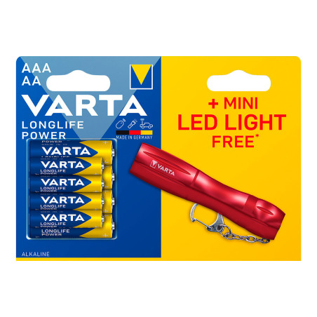 Pilha alcalina longlife power 4 x aa + 4 x aaa + oferta mini lanterna led