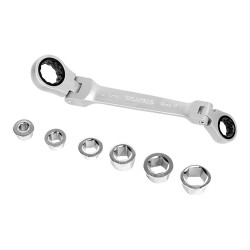 Chave estrela cr-v dupla com roquete articulado, 6 pontas intercambiáveis, 14 x 19 mm, 7 peças