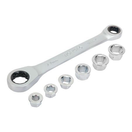 Chave estrela cr-v dupla com roquete, 6 pontas intercambiáveis, 14 x 19 mm, 7 peças