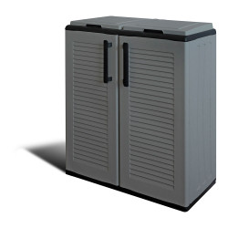 Armário baixo de polipropileno, linha eco easy, reciclagem seletiva 2 tampas, cinzento escuro, 68 x 37 x 84 cm