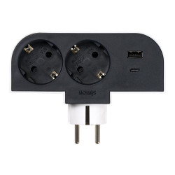 Adaptador giratório schuko 2 tomadas + usb a+c 30 w 16 a 250 v~