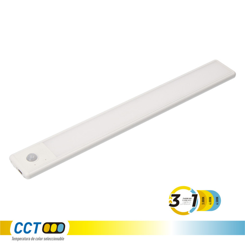 Armadura led regulável e recarregável com sensor, magnética, 1,5 w, 3 cct, 1500 mah, 14 x 40 x 306 mm