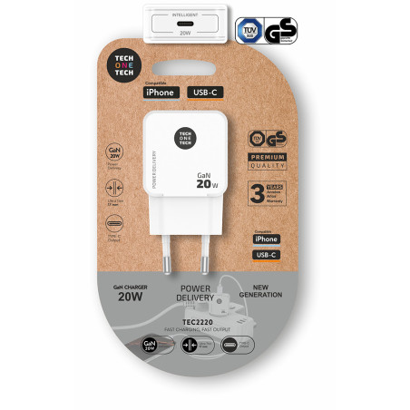 Carregador rápido gan 20 w, usb-c, branco