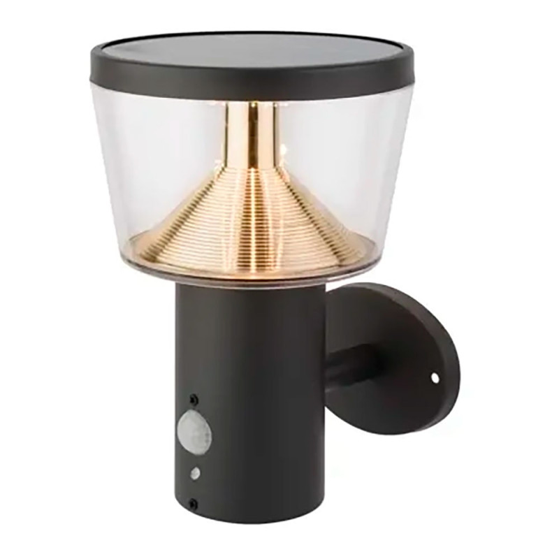 Aplique solar de parede com sensor de movimento, luz fixa 40 leds, 600 lm, preto, ø16 x 17 x 23 cm