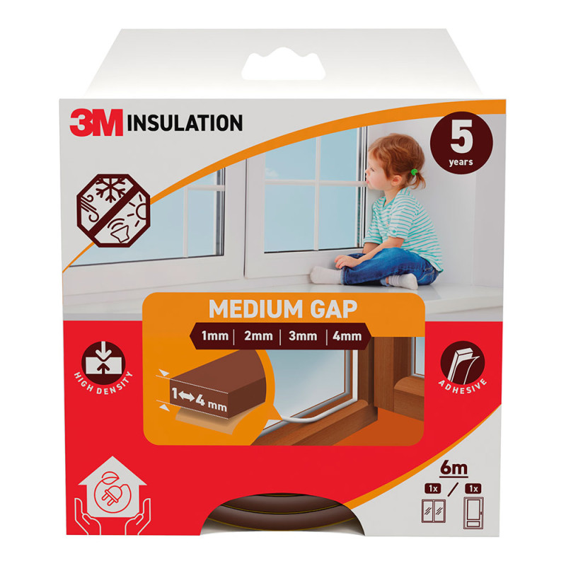 Perfil isolante clássico para frestas médias de 1 - 4 mm, castanho, 6 m