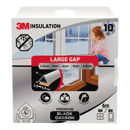 Perfil isolante premium para frestas grandes de 2,5 - 6,5 mm, branco, 6 m