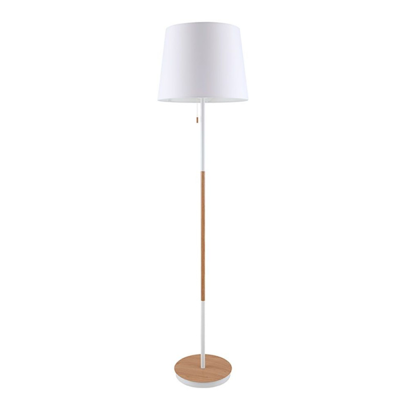 Candeeiro de chão e27, madeira e branca, ø400 x 1570 mm
