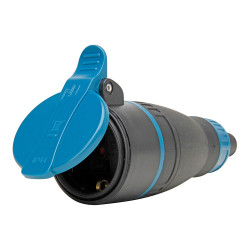 Ficha fêmea bipolar com t/t e tampa azul 16a 250 v, ip44, preta, máx. 3 x 1,5 mm