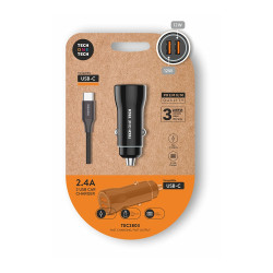 Carregador de isqueiro para carro 2 x usb-a, 12 w, preto + cabo usb-c de 1 m