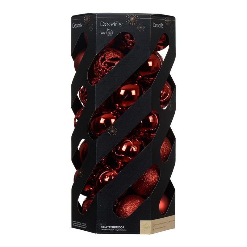 Bolas de decoração de árvore de natal, vermelhas, caixa com 35 un