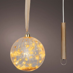 Micro bola de led, luz quente, para uso interno, funciona a pilhas, ø14 cm, transparente com fio de cobre