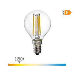 Lâmpada esférica com filamento led e14 4w 500lm 3200k luz quente ø4,5x7,8cm edm