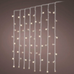 Cortina de luzes led externas em branco quente, fixa, com cabo transparente, 2 x 2 m