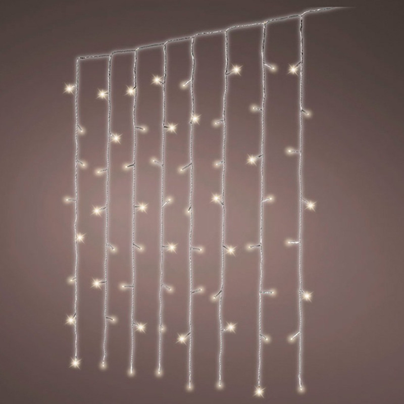 Cortina de luzes led externas em branco quente, fixa, com cabo transparente, 2 x 2 m