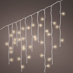 Cortina de led externa em formato de gelo, 8 funções, branco quente, cabo branco, 5 m