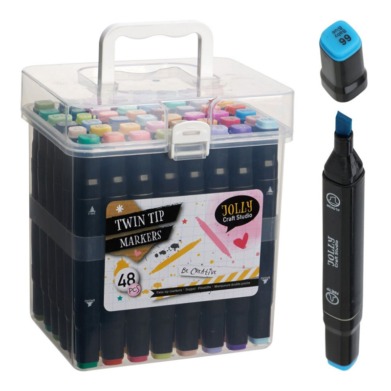 Marcadores de ponta dupla, caixa de 48 un