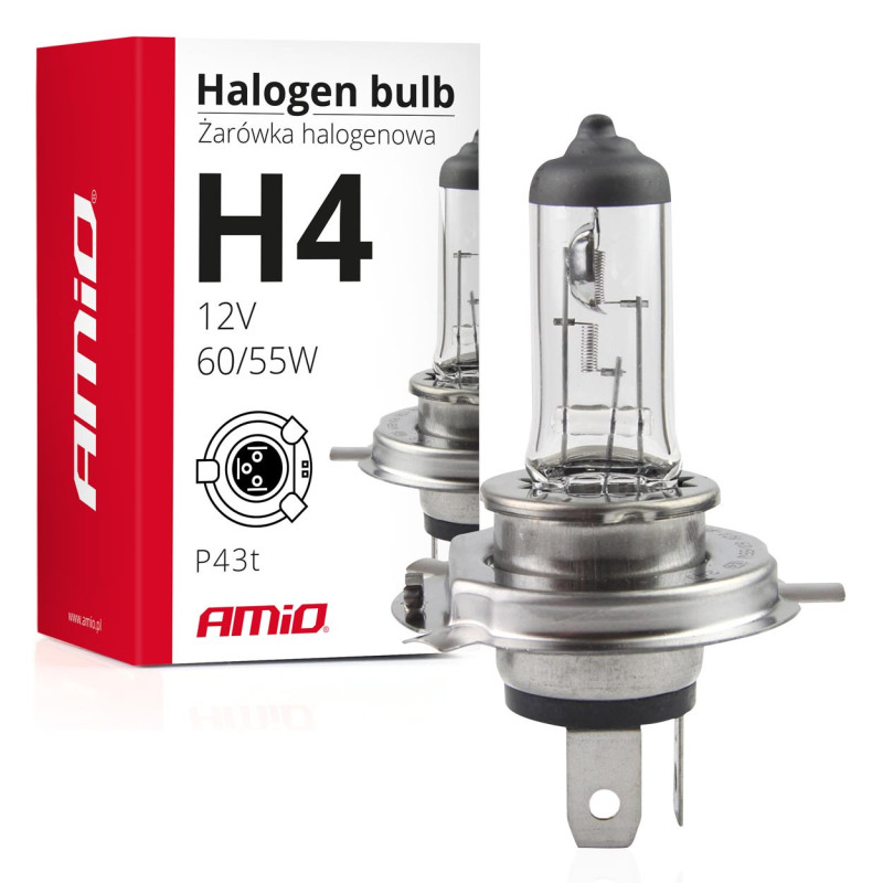 Lâmpada halógena H4 12V 60/55W com filtro UV (E8) AMIO-01268