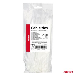 Abraçadeiras de nylon brancas 4,8×200mm, pacote com 100 unidades. AMIO-04310