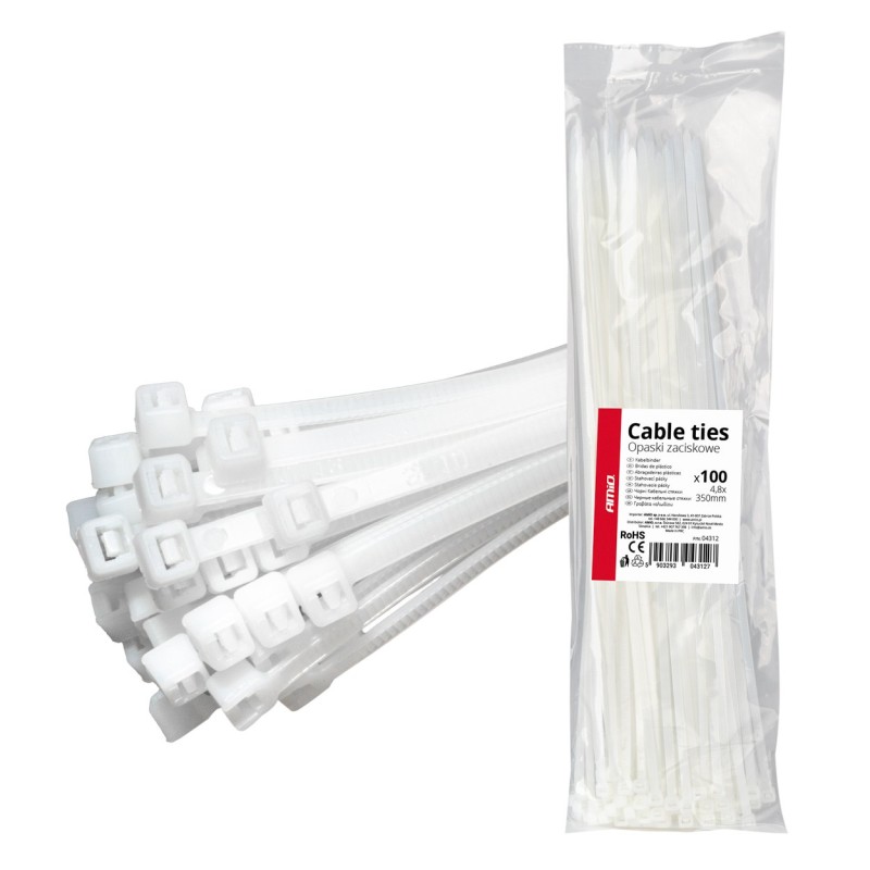Abraçadeiras de Nylon Brancas 4,8×350mm 100 un AMIO