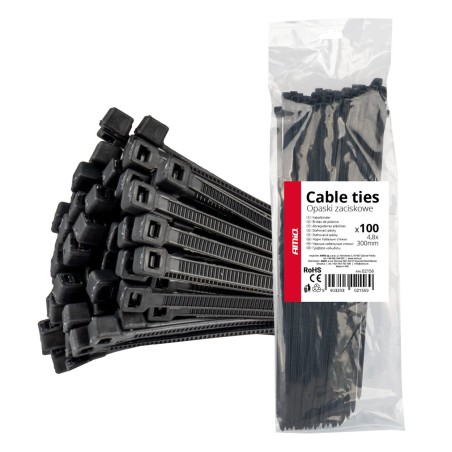 Abraçadeiras de Nylon Pretas 4,8×300mm 100 un AMIO