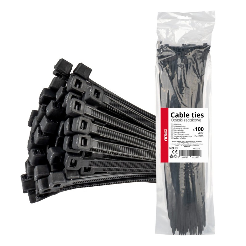 Abraçadeiras de Nylon Pretas 4,8×350mm 100 un AMIO