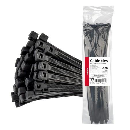 Abraçadeiras de Nylon Pretas 4,8×350mm 100 un AMIO