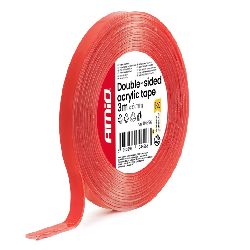 Fita Acrílica Dupla Face Resistente 6 mm x 3 m x 1 mm AMIO