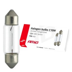 Lâmpadas Halógenas C10W Festoon 36mm 12V 10 un AMIO