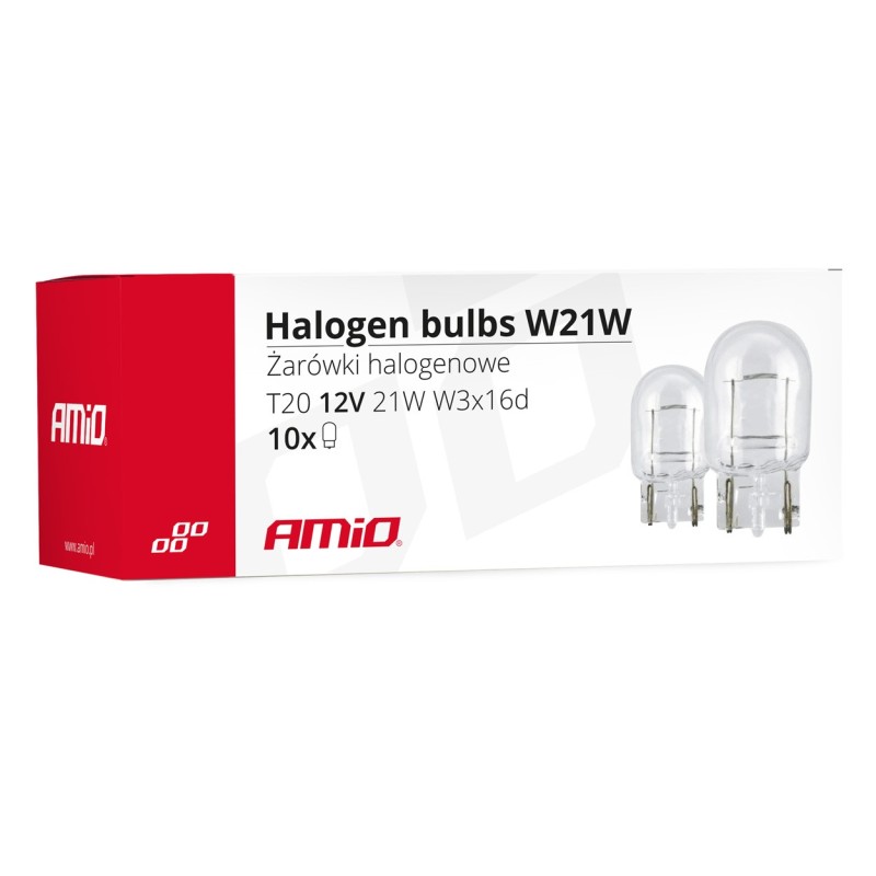 Lâmpadas Halógenas T20 W21W W3x16d 12V 10 un AMIO