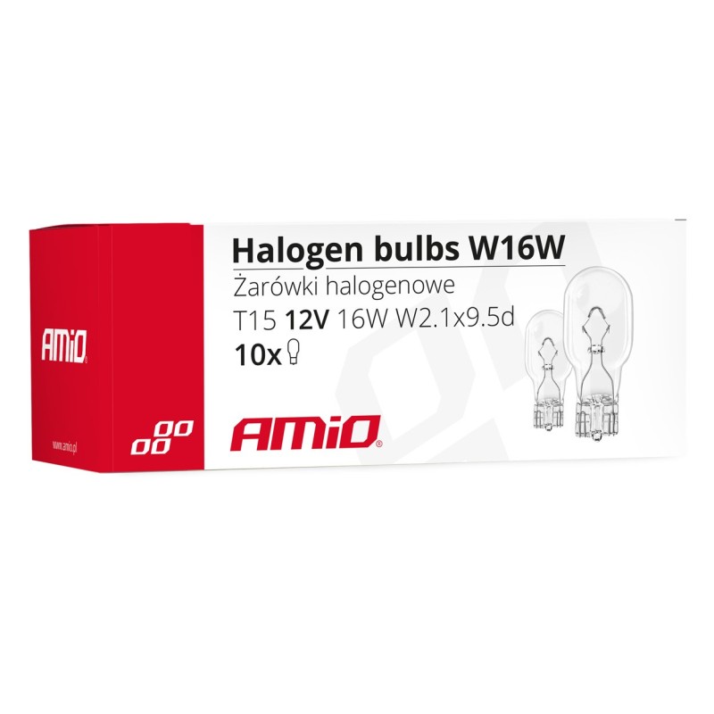 Lâmpadas Halógenas W16W T15 16W W2.1x9.5d 12V 10 un (E4) AMIO