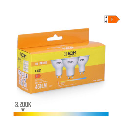 Kit 3 lâmpadas dicroicas led gu10 5w 450lm 3200k luz quente ø5x5,5cm edm