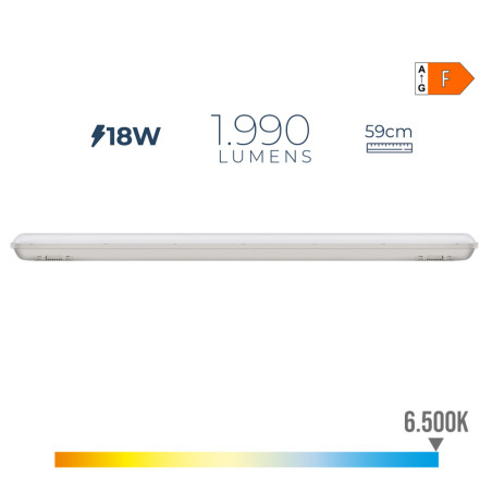 Armadura led estanque ip65 18 w 1990 lm 6500 k luz fria 5,9 x 59 x 6,6 cm